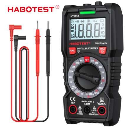 HABOTEST HT113A 2000 Counts Digital Multimeter,DC AC Voltmeter,Ohm Volt Amp Meter,Measures Voltage,Current
