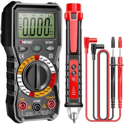 TKDMR Digital Multimeter with Case,DC AC Voltmeter,Ohm Volt Amp Meter,Measures Voltage,Current,Resistance,Continuity,Diodes